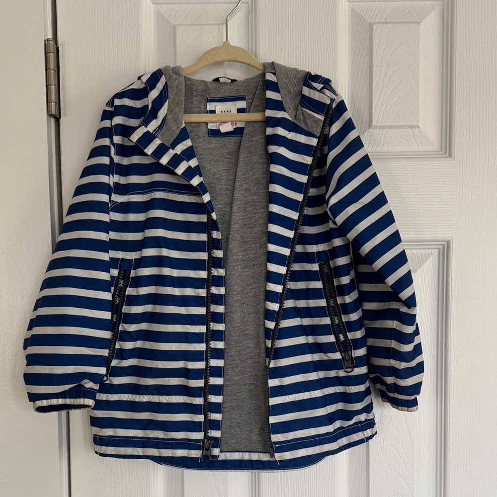 GAP Kids Navy and White Striped Hooded Rain Jacket